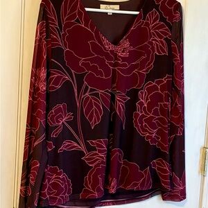 SOLD!! Les Serein Maroon Floral V-Neck Blouse
